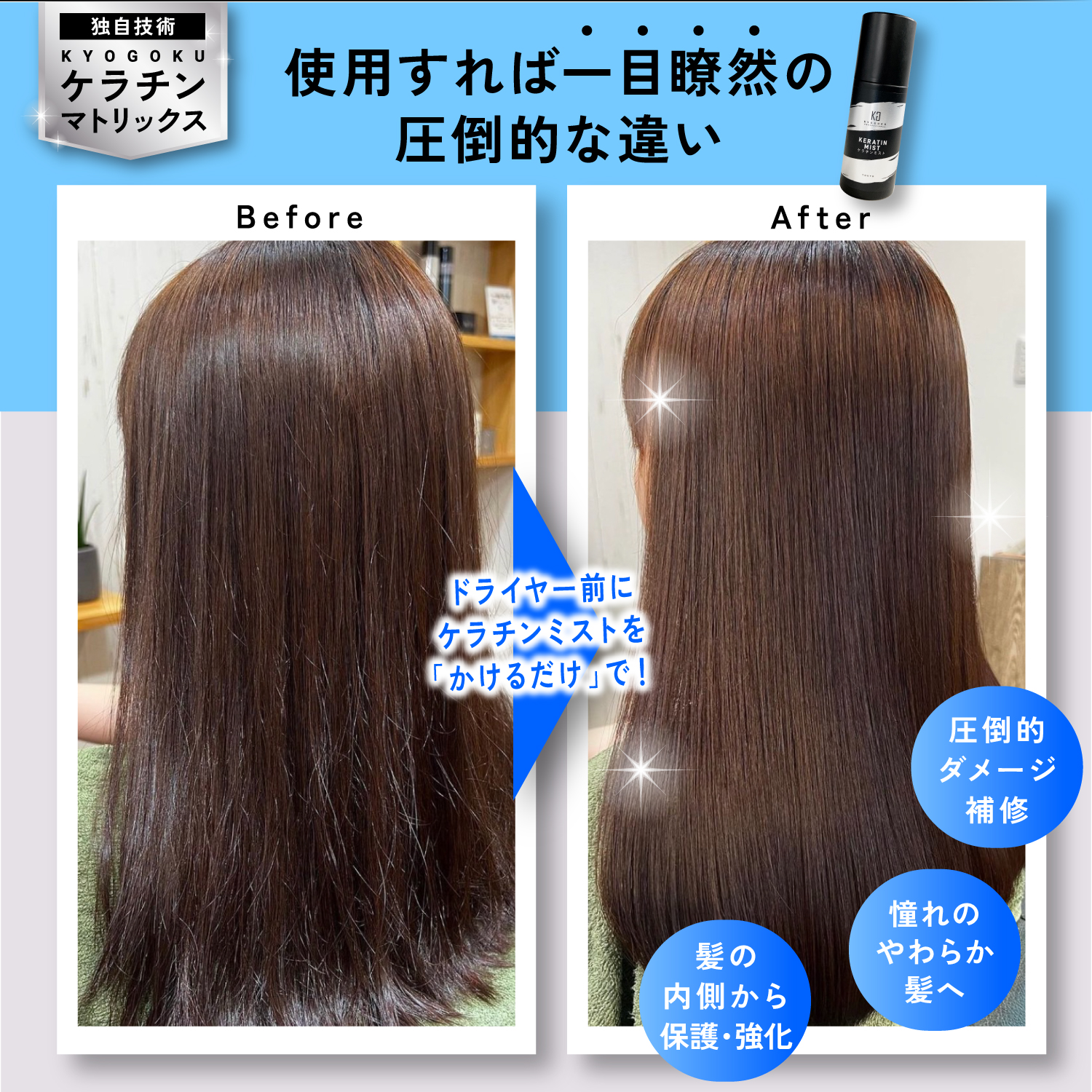 KYOGOKUケラチンミスト(導入美容液ミスト) 原液100% 洗い流さないトリートメント 美容室専売品 ケラチントリートメント