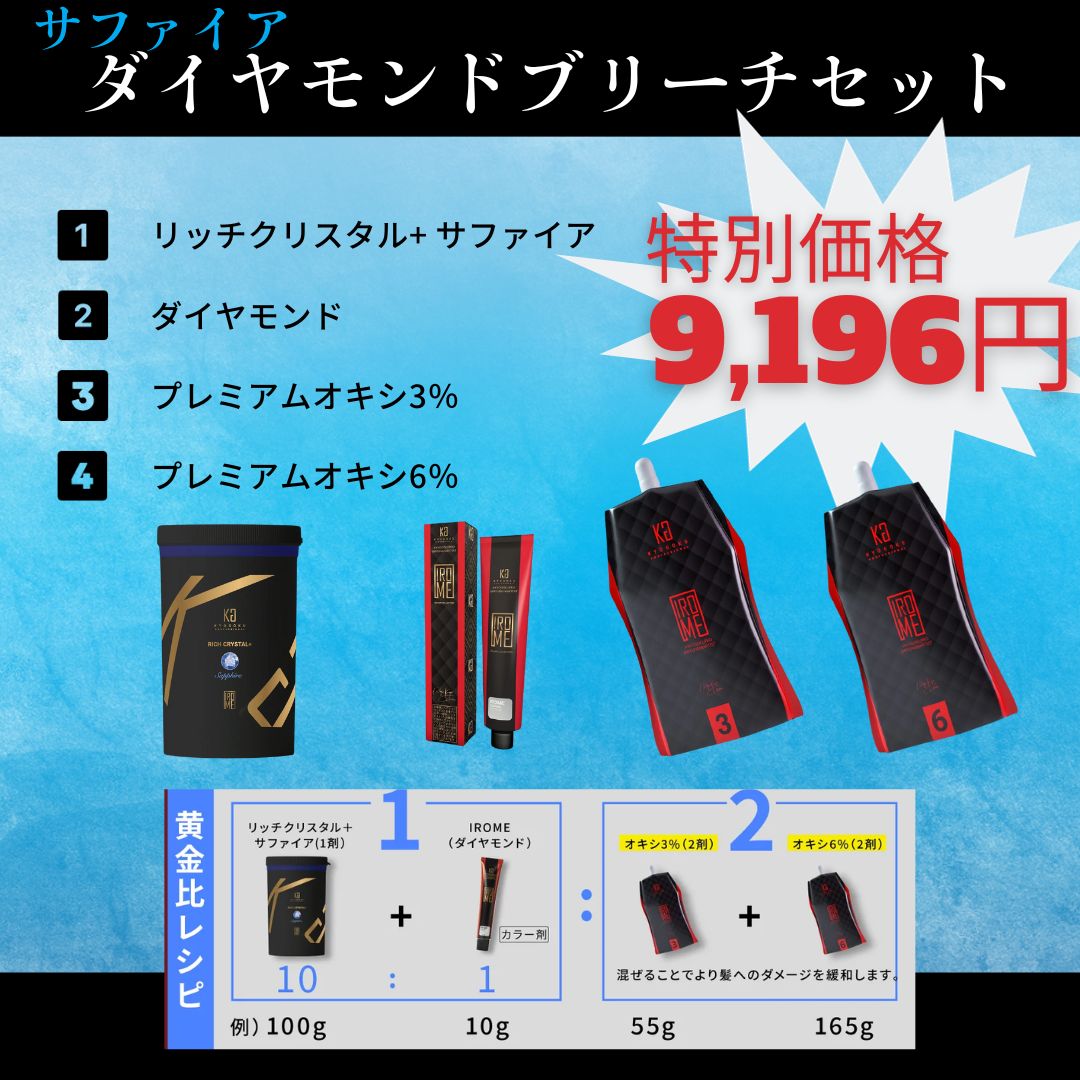 サファイヤ ダイヤモンドブリーチセット(リッチクリスタル サファイヤ・ダイヤモンド・オキシ3%・オキシ6%)